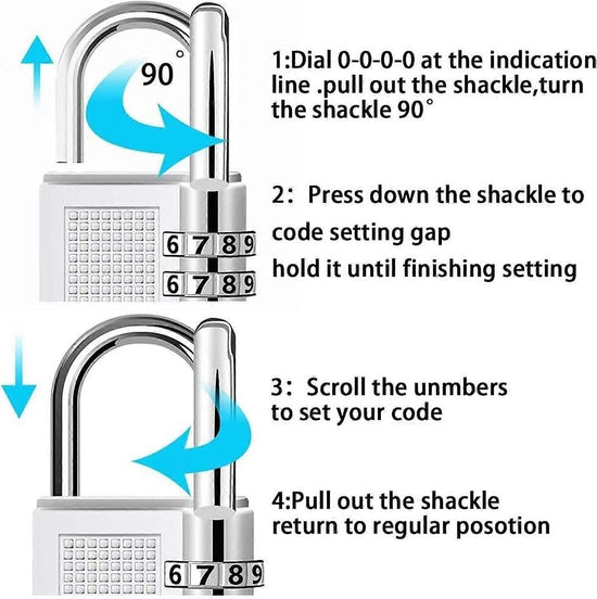 4-Digit Zinc Alloy Combo Padlock - Silver Travel Luggage Lock