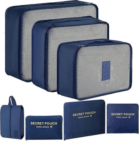 7pcs Packing Cubes for Suitcase Light Blue Compression Travel Organiser Set