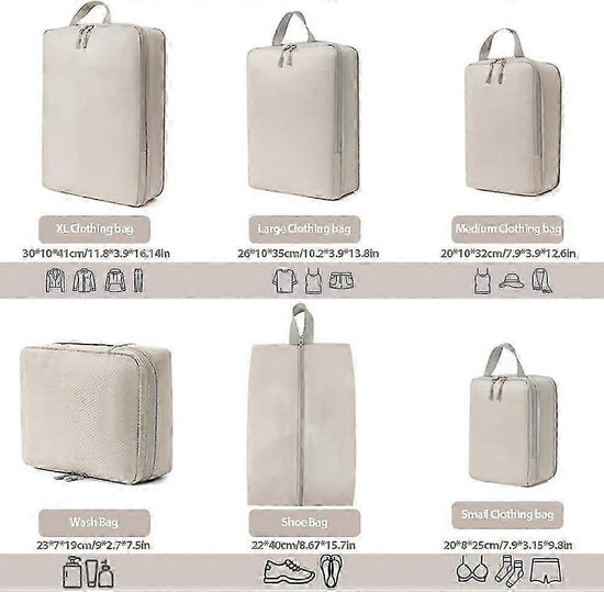 6pcs Packing Cubes Set Compression Bags & Organizers for Travel Suitcases