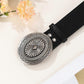 Vintage Adjustable Leather Wide Belt, Western Style with Aluminum Buckle Black