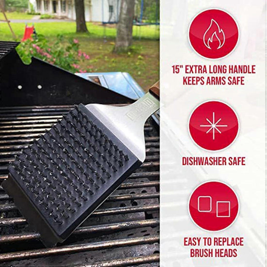 Triple Grill Cleaning Brush with Scraper, BBQ Tool