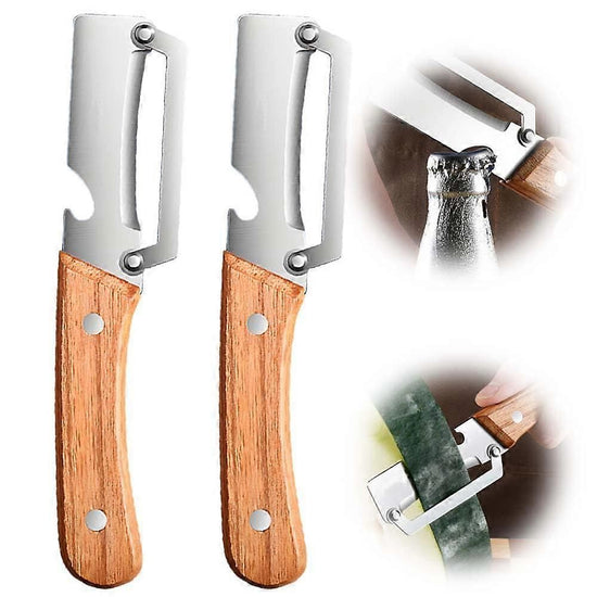 Vegetable Peeler with Bottle Opener - Razor-Sharp Stainless Blade, Ergonomic Wooden Handle
