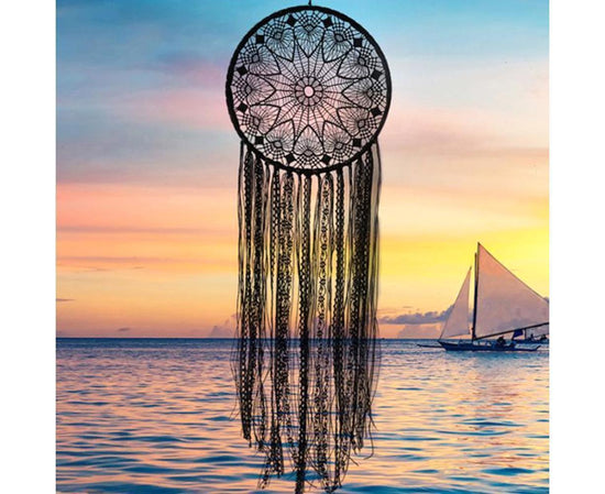 Hollow Round Moon Shape Tassel Dream Catcher Hanging Pendant Home Bedroom Decor- B