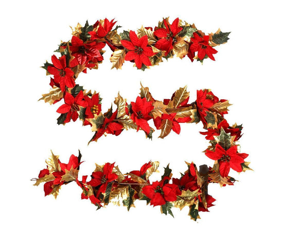 1.8m Artificial Christmas Red Flower Cane Vine Rattan Home Garden Xmas Decor-Golden+Red