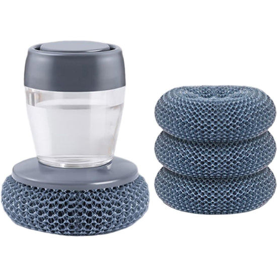 Dishwashing Brush Press Type Liquid Multifunctional Pot Cleaning with Balls (Blue)