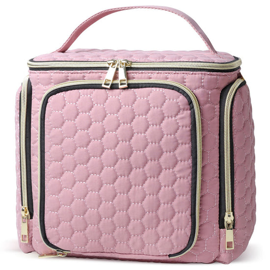 Travel Makeup Bag with Handle — Large Multi-Compartment Cosmetic Organizer, Portable Toiletry Bag for Women
