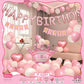 Birthday Party Decor Set: “HAPPY BIRTHDAY” Balloons + Bunting + Crown Set, Birthday Party Decor - Pink Set