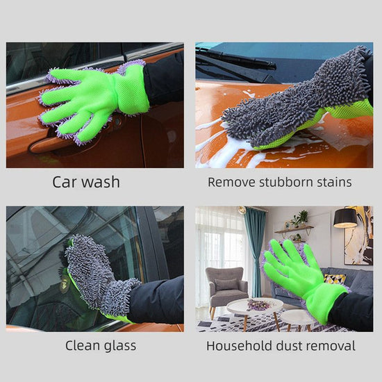 Double-Sided Chenille Car Wash Gloves, Paint-Safe Coral Fleece Car Cleaning Gloves, Five-Finger Design, Absorbs Water and Removes Dirt Easily, Car Cleaning Tools, Home and Car Cleaning Tools - Gray