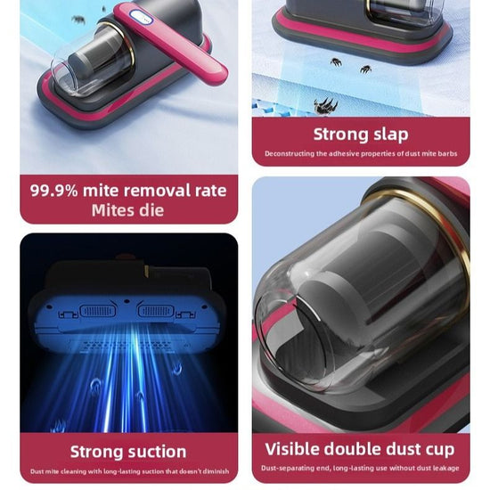 Home Handheld Dust Mite Vacuum Cleaner, High-Frequency Dual-Beating + UV Sterilization, Cordless Portable Dust Mite Remover for Mattresses and Sofas, Cordless Portable Dust Mite Remover for Mattresses and Sofas - Red