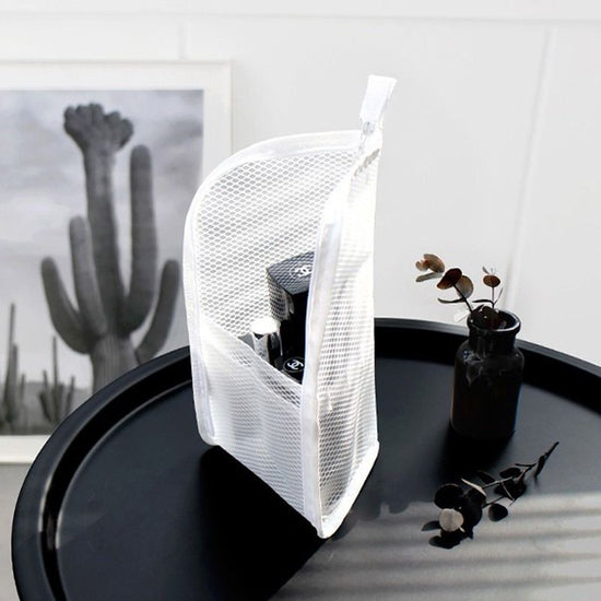 EVA Mesh Travel Toothbrush Organizer, Portable Toiletry Pouch, Multifunctional Organizer for Toothpaste, Eyebrow Pencils, and Lipstick - White
