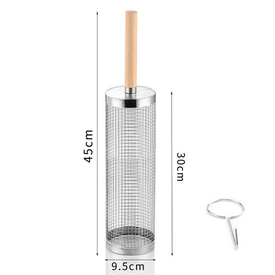Food-grade stainless steel rotisserie skewer, 360° rotatable, with heat-resistant wooden handle—outdoor camping barbecue tool (Large)