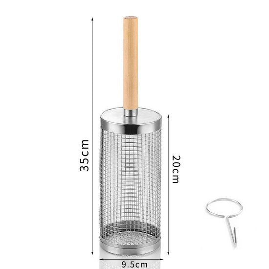 Food-grade stainless steel rotisserie skewer, 360° rotatable, with heat-resistant wooden handle—outdoor camping barbecue tool (Small)