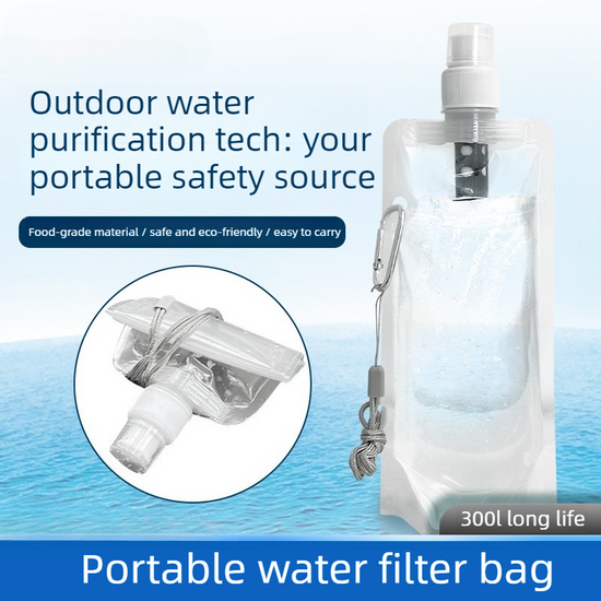 Portable Outdoor Water Filter Bag, Emergency Ultrafiltration Water Purifier, Camping and Hiking Direct-Drink Filter, Disaster Relief and Survival Water Purification Tool