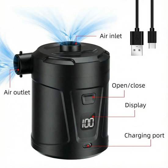 Outdoor Camping Digital Electric Air Pump, 5200mAh Built-in Battery, for Air Mattresses and Swim Rings - White
