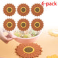 6-Pack - Sunflower-Shaped PVC Heat-Resistant Placemat, Non-Slip Trivet for Bowls, Pots & Cups - Brown
