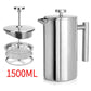 304 Stainless Steel French Press Coffee Maker, Household Hand-Brew Coffee Pot, Tea Filter Pot—1500ML