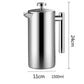304 Stainless Steel French Press Coffee Maker, Household Hand-Brew Coffee Pot, Includes One Filter – 1500ML