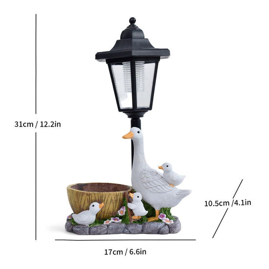 Creative Cute Duck Resin Flower Pot Solar Outdoor Light, Courtyard and Garden Decorative Ornament—Retro Lawn Ambiance Night Light, Multifunctional Flower Pot Ornament, Balcony Plant Decorative Floor Lamp