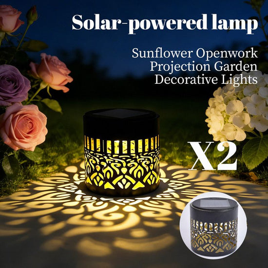 Solar-Powered Wrought Iron Mandala Pattern Openwork Projection Light, Courtyard and Garden Mood Light, Outdoor Waterproof Wrought Iron Garden Light, Lawn Night Light - 2-Pack