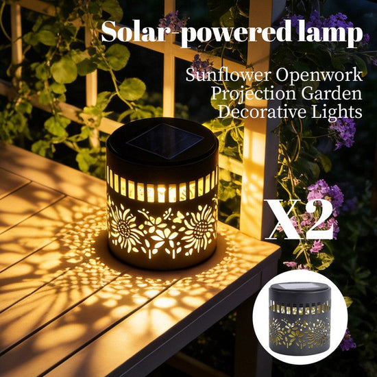 Solar-Powered Wrought Iron Sunflower-Patterned Openwork Projection Light, Courtyard and Garden Mood Light, Outdoor Waterproof Wrought Iron Garden Light, Lawn Night Light - 2-Pack