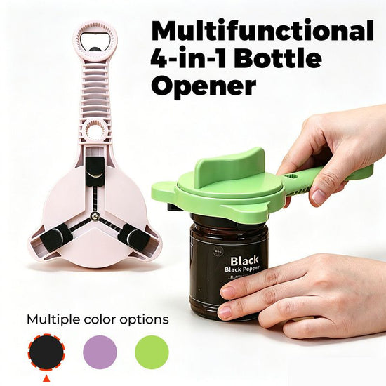 4-in-1 Multi-Function Can Opener, Essential Kitchen Tool for Opening Lids, Multi-Size Bottle Opener - Black