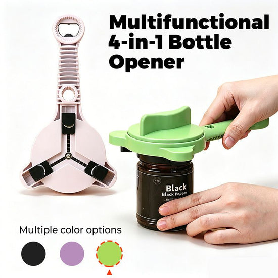 4-in-1 Multi-Function Can Opener, Essential Kitchen Tool for Opening Lids, Multi-Size Bottle Opener - Green