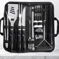 Complete Multi-Functional BBQ Tool Set, 31-Piece Deluxe BBQ Tool Set, Food-Grade Stainless Steel BBQ Tools with Wood-Grain Handles—Ideal for Home and Outdoor BBQs, Includes Portable Camping Storage Bag—Black