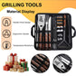 Complete Multi-Functional BBQ Tool Set, 31-Piece Deluxe BBQ Tool Set, Food-Grade Stainless Steel BBQ Tools with Wood-Grain Handles—Ideal for Home and Outdoor BBQs, Includes Portable Camping Storage Bag—Wood-Grain Finish