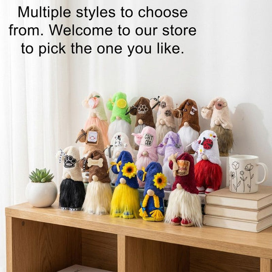 1pc Plush standing gnome doll — faceless old man figurine, festive tabletop ornament and gift.Blue hat sunflower gnome with braids