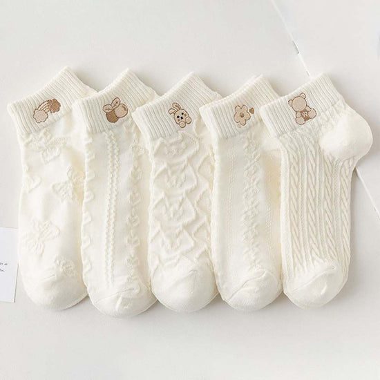 5-Pair White Series Ankle Socks, Women&