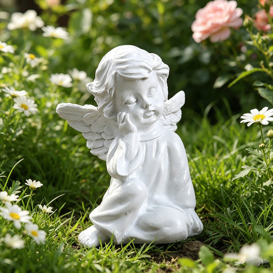 Left Thinking Angel Statue, Resin Decor for Desk & Bedroom