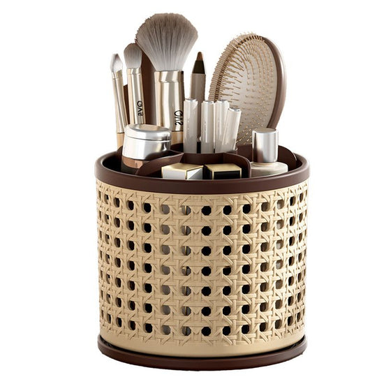 Mid-Century Vintage Makeup Organizer, Desktop Pen Holder, Rotating Storage Rack, Large Capacity, Multi-Compartment, Thickened Plastic Storage Bin