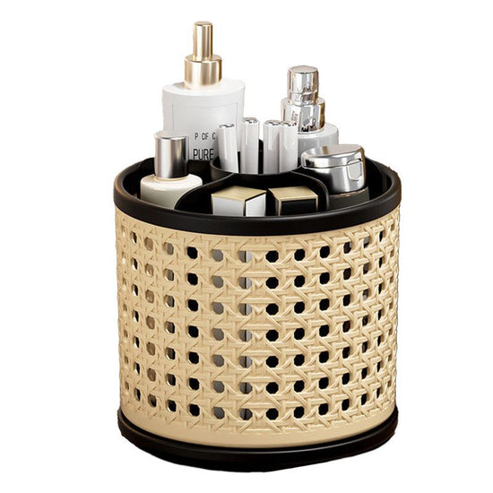 Mid-Century Vintage Makeup Organizer, Desktop Pen Holder, Rotating Storage Rack, Large Capacity, Multi-Compartment, Thickened Plastic Storage Bin