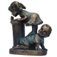 Girl Boy Drink Water Statue Garden Sculpture Resin Courtyard Ornament for Indoor Outdoor Decoration