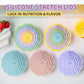 Food-Grade Silicone Stretchable Sealing Lids Set of 5 – Leak-Proof Reusable Covers for Bowls, Cups, Plates & Pots, BPA-Free, Heat Resistant to 230°C, Airtight Kitchen Freshness Keepers in Pastel Colors with Flower Knob (Yellow)
