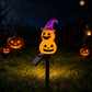 Halloween Solar Pathway Lights Set, 3 Spooky Designs Including Pumpkin with Witch Hat, Cute Ghost, and Faux Campfire, Warm Glow, Auto On/Off, Waterproof Solar Stake Lights for Outdoor Garden Yard Path Decor (Flame, 3PCS)