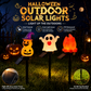 Halloween Solar Pathway Lights Set, 3 Spooky Designs Including Pumpkin with Witch Hat, Cute Ghost, and Faux Campfire, Warm Glow, Auto On/Off, Waterproof Solar Stake Lights for Outdoor Garden Yard Path Decor (Pumpkin, 2PCS)