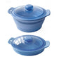 Foldable Food-Grade Silicone Steamer Pot with Lid and Steamer Rack – Space-Saving Collapsible Cookware for Microwave, Freezer, Camping, and Outdoor Meals, Effortless Storage and Versatile Kitchen Companion (Round Style, Dark Blue)