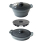 Foldable Food-Grade Silicone Steamer Pot with Lid and Steamer Rack – Space-Saving Collapsible Cookware for Microwave, Air Fryer, Camping, and Outdoor Meals, Available in Round and Rectangular Sizes (Rectangular Style, Dark Blue)