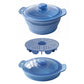 Foldable Food-Grade Silicone Steamer Pot with Lid and Steamer Rack – Space-Saving Collapsible Cookware for Microwave, Air Fryer, Camping, and Outdoor Meals, Available in Round and Rectangular Sizes (Rectangular Style, Dark Blue)