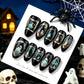 30pcsReusable Halloween Press-On Nails with Ghost Portrait Design for Spooky Themed Occasions (black)