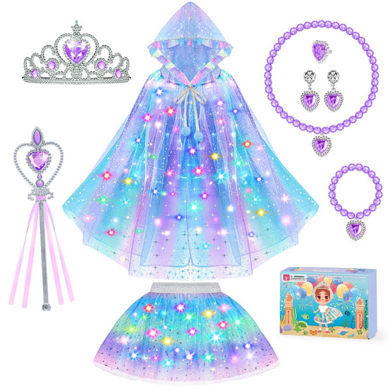 Light-up Princess Dress-Up Set for Girls, Ideal for Parties, Play & Special Occasions (Blue-Purple)