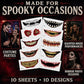 10 Horror Mouth Temporary Tattoos for Halloween Costumes, Cosplay, Spooky Makeup (Red)