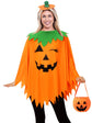 Womens Winking Pumpkin Poncho, Headband & Trick-or-Treat Bucket Set for Halloween Costume (Orange)