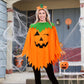 Womens Winking Pumpkin Poncho, Headband & Trick-or-Treat Bucket Set for Halloween Costume (Orange)