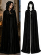 Black Velvet Cape Hooded Cape Cosplay Cape Halloween Costume Cape Party Cape - Black - Size S
