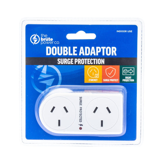 THE BRUTE POWER CO. Double Adaptor - Flat Right + Surge Protection