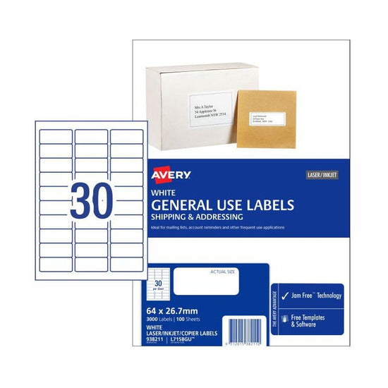 AVERY Gen Label L7158GU 30Up Bx100