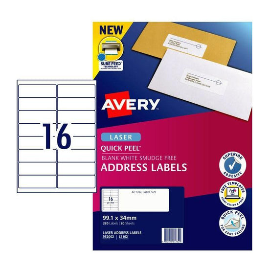 AVERY Laser Label QP L7162 16Up Pack of 20