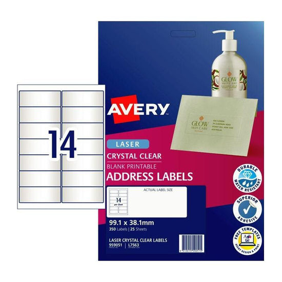 AVERY Laser Label Clear L7563 14Up Pack of 25